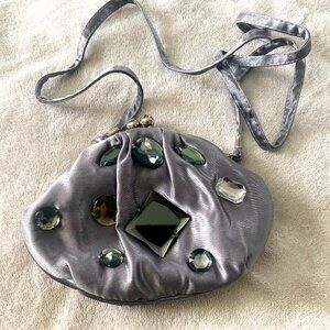 Vintage Bijoux Terner Evening Clutch Gray Satin Snap Bag With removable Strap